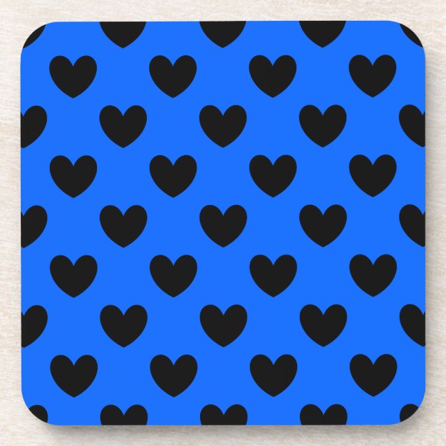 Dessous-de-verre Coeurs polka noirs sur bleu (Devant)
