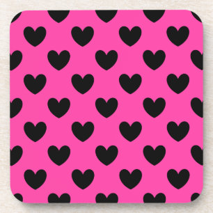 Dessous-de-verre Coeurs polka noirs sur rose fuchsia