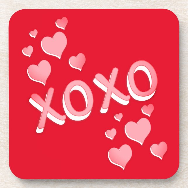 Dessous-de-verre Coeurs XOXO en rouge (Devant)