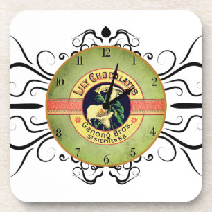 Dessous-de-verre Coin chocolat Art nouveau. Horloge publicitaire