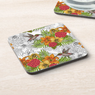 Dessous-de-verre Colibris et bouquet tropical