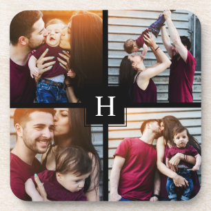 Dessous-de-verre Collage de 4 photos et monogramme