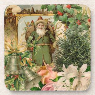 Dessous-de-verre Collage de Noël Père Noël vert de l'ancien monde A