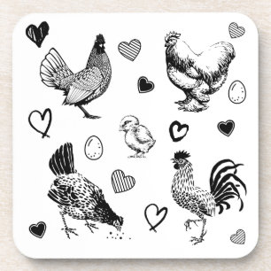 Dessous-de-verre Collage de poulets mignons