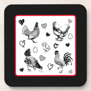 Dessous-de-verre Collage de poulets mignons