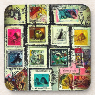 Dessous-de-verre Collage de timbres Vintages peints