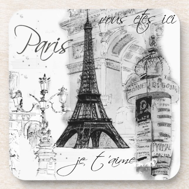 Dessous-de-verre Collage noir et blanc de la Tour Eiffel (Devant)