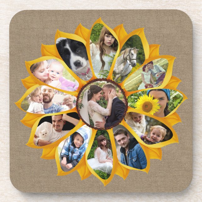 Dessous-de-verre Collage photo famille Sunflower Burlap 13 Photos F (Devant)