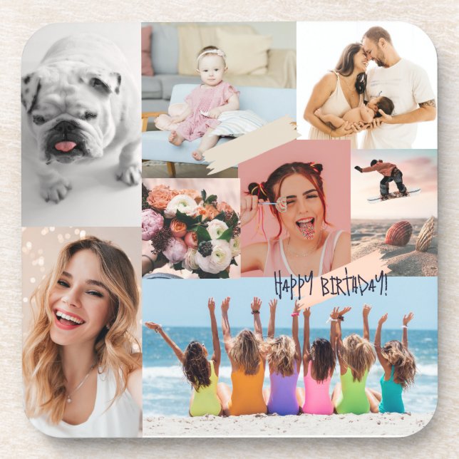 Dessous-de-verre Collage photo moderne Joyeux anniversaire mignon (Devant)