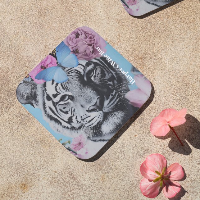 Dessous-de-verre Collage Retro Pop Art Tiger et Papillons (Créateur téléchargé)