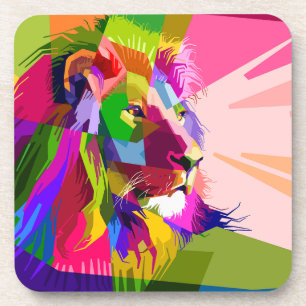 Dessous-de-verre Conception d'art pop prismatique coloré de lion