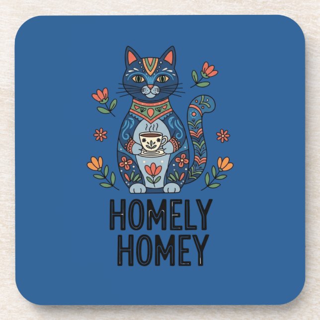 Dessous-de-verre Conception de chat bleu chaleureux (Devant)