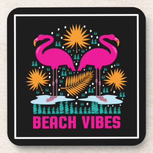 Dessous-de-verre Conception de flamants roses de vibes de plage