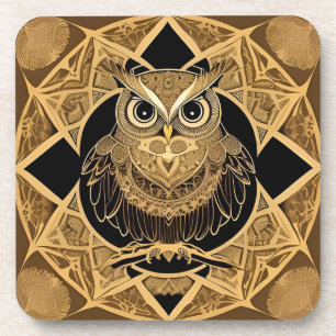 Dessous-de-verre Conception de mandala de hibou décoratif en or