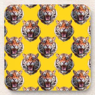 Dessous-de-verre Conception de motif tête de tigre jaune
