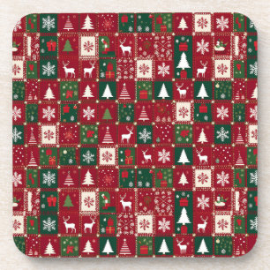 Dessous-de-verre Conception de vacances festive de grille rouge de