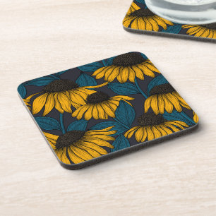 Dessous-de-verre Confleurs jaunes sur bleu foncé