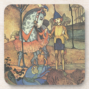 Dessous-de-verre Conte de fées vintage, un brave chevalier et drago