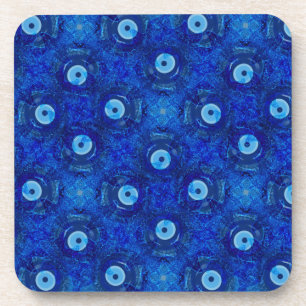 Dessous-de-verre Cool, art numérique moderne de bleu mauvais oeil m