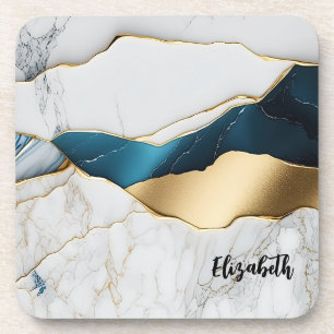 Dessous-de-verre Cool Blanc Turquoise Marbre Pierre Or