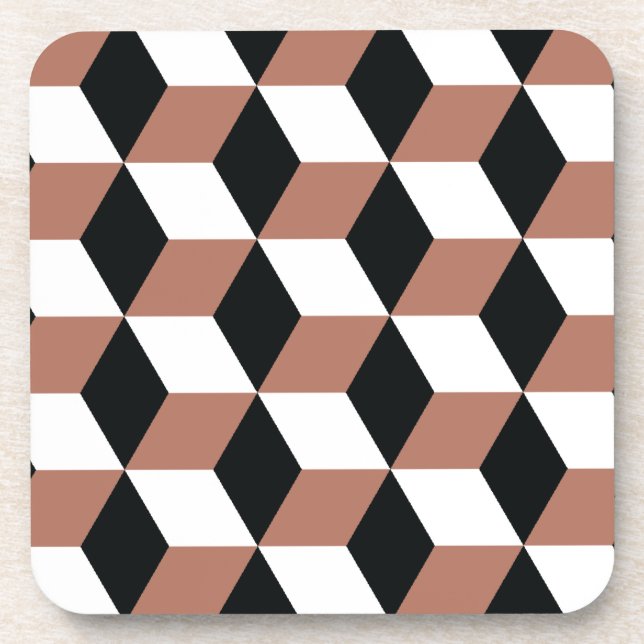 Dessous-de-verre Copper Black & White 3D Cubes Pattern (Devant)