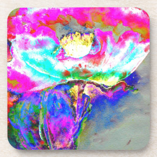 Dessous-de-verre Coquelicot fleuri rétro rose abstrait élégant