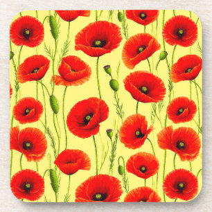 Dessous-de-verre Coquelicots Rouges et Tiges Vertes