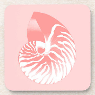 Dessous-de-verre Coquille de Nautilus - corail rose et blanc