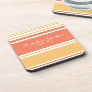 Dessous-de-verre Corail et Jaune Mariage de rayures modernes