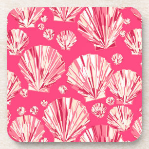 Dessous-de-verre Corail profond et coquilles de mer rose pastel