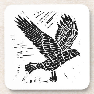 Dessous-de-verre Corbeau noir et blanc Coupe Lino