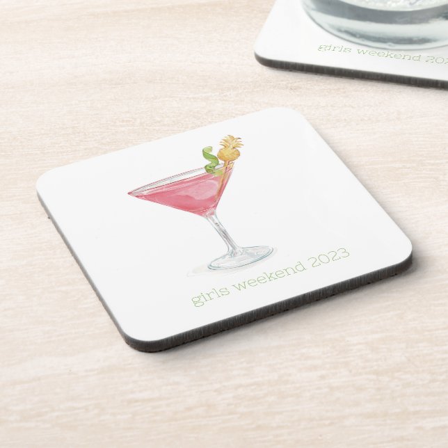 Dessous-de-verre Cosmopolitan Rose Cocktail à l'aquarelle (Côté gauche)
