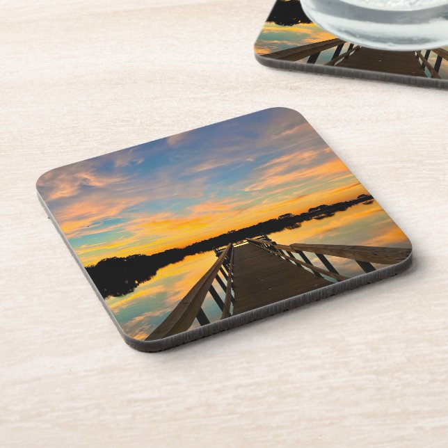 Dessous-de-verre Coucher de soleil au quai de pêche (Côté gauche)