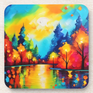 Dessous-de-verre Coucher de soleil de forêt enchanté