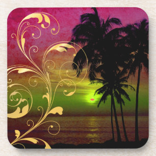 Dessous-de-verre Coucher de soleil hula + volutes de filigrane PixD