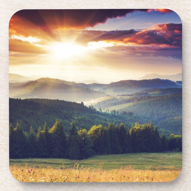 Dessous-de-verre Coucher de soleil majestueux dans les montagnes pa (Devant)