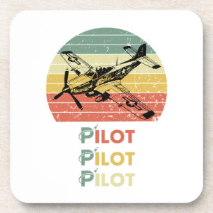 Dessous-de-verre Coucher de soleil rétro vintage, Pilote d'avion, A