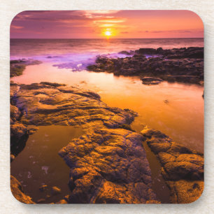 Dessous-de-verre Coucher de soleil sur des bassins à marée, Hawaï