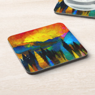 Dessous-de-verre Coucher de soleil sur la montagne 