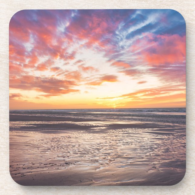 Dessous-de-verre Coucher de soleil sur la plage et la mer (Devant)