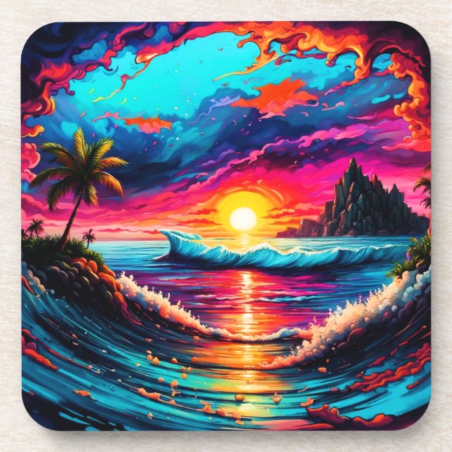 Dessous-de-verre Coucher de soleil tropical de l'Imaginaire (Devant)
