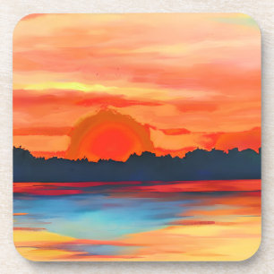 Dessous-de-verre Coucher de soleil vif sur l'océan dans l'orange vi