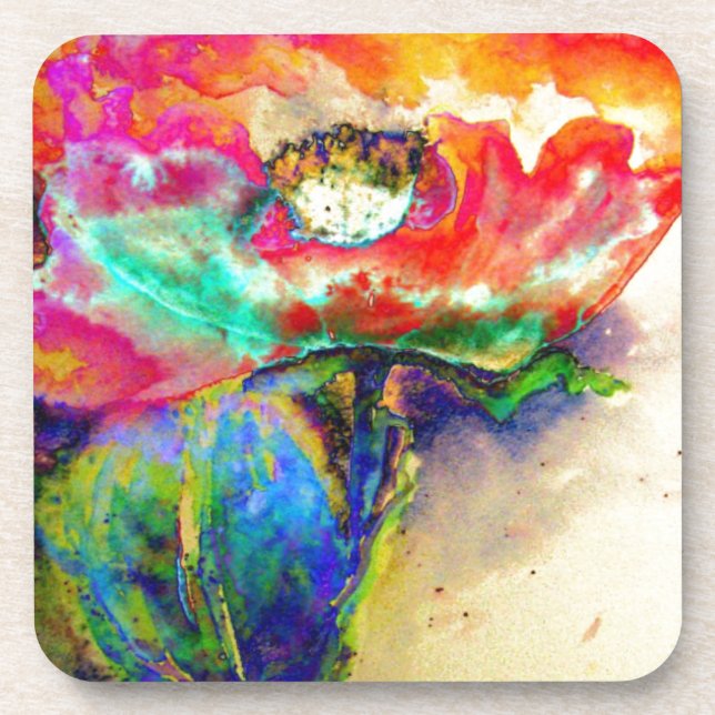 Dessous-de-verre Couleur d'eau Abstraite colorée et rétro (Devant)