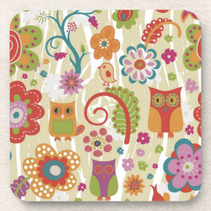 Dessous-de-verre Couleur florale et hibou