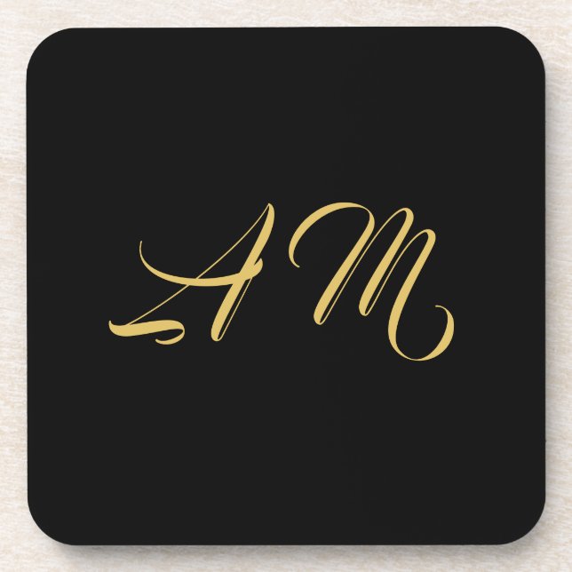 Dessous-de-verre Couleurs d'or noir Monogramme Calligraphie initial (Devant)