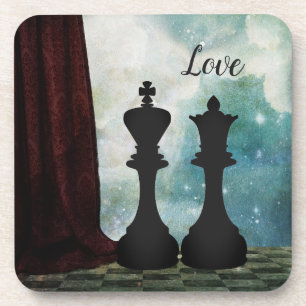 Dessous-de-verre Couples amoureux de la reine et du roi des échecs