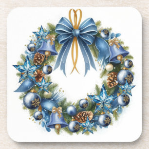 Dessous-de-verre Couronne de Noël bleue et or