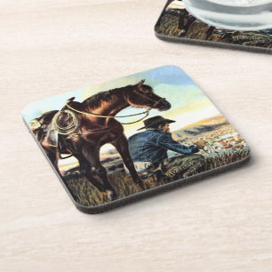 Dessous-de-verre Cowboy priant le chapelet