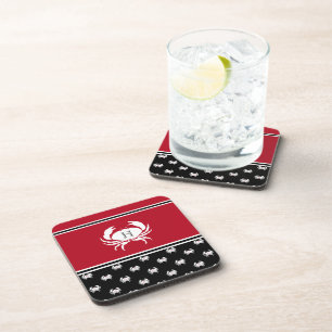 Dessous-de-verre Crabe marine Monogramme Rouge Noir Blanc