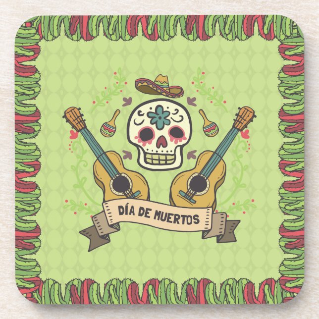 Dessous-de-verre Crâne à sucre et guitares Dia de Muertos | Dessous (Devant)